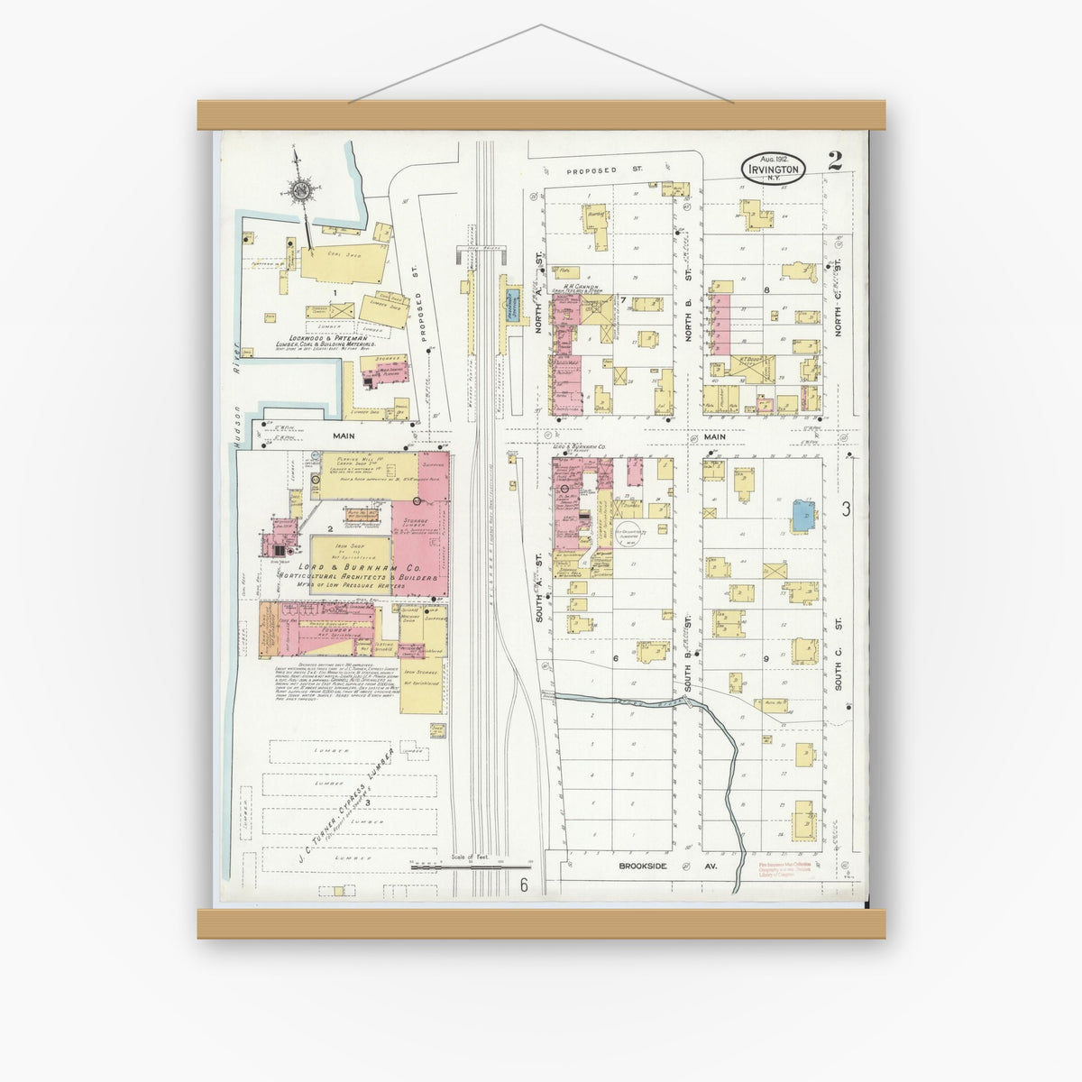 Old map wall art mockup — magnetic wood frame on white wall — Sanborn Fire Insurance Map from Irvington, Westchester County, New York (1912) - Complete Map Set