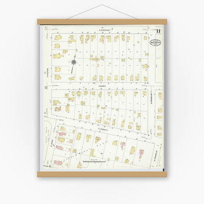 Old map wall art mockup — magnetic wood frame on white wall — Sanborn Fire Insurance Map from Wauseon, Fulton County, Ohio (1910), Sheet #0011