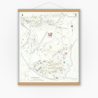 Old map wall art mockup — magnetic wood frame on white wall — Sanborn Fire Insurance Map from Cleves, Hamilton County, Ohio (1938), Sheet #0005