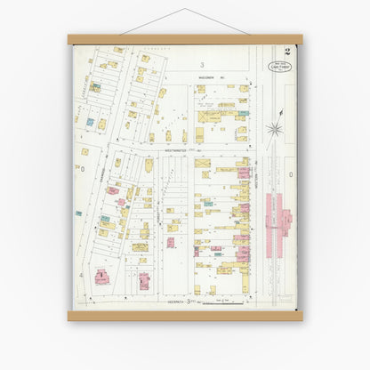Old map wall art mockup — magnetic wood frame on white wall — Sanborn Fire Insurance Map from Lake Forest, Lake County, Illinois (1904), Sheet #0002
