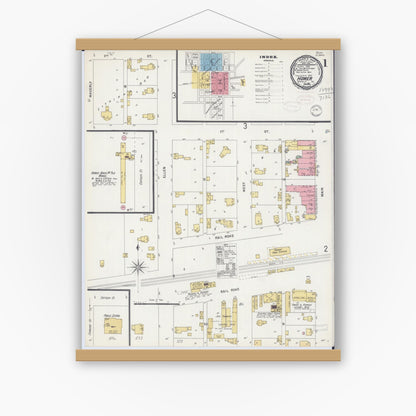 Old map wall art mockup — magnetic wood frame on white wall — Sanborn Fire Insurance Map from Homer, Champaign County, Illinois (1898), Sheet #0001