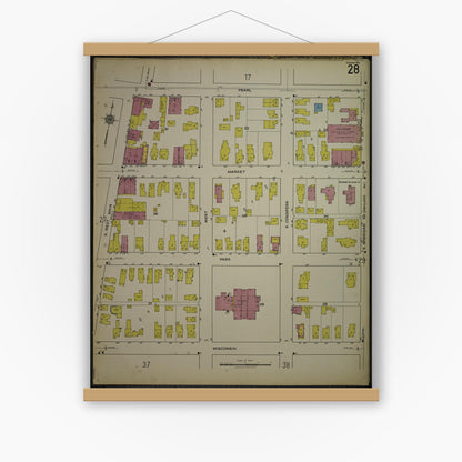 Old map wall art mockup — magnetic wood frame on white wall — Sanborn Fire Insurance Map from Kenosha, Kenosha County, Wisconsin. (1918), Sheet 32