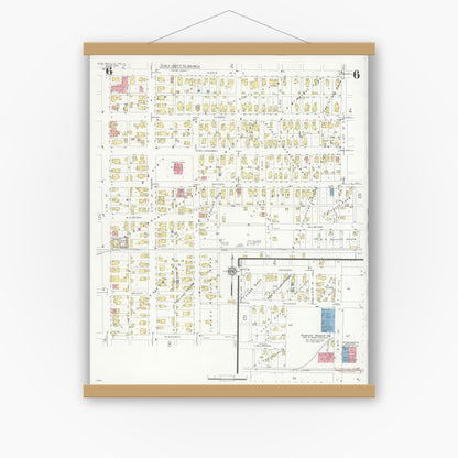Old map wall art mockup — magnetic wood frame on white wall — Sanborn Fire Insurance Map from Noblesville, Hamilton County, Indiana (1933), Sheet #0006