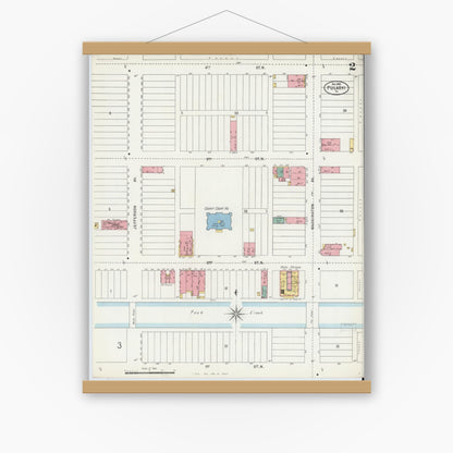 Old map wall art mockup — magnetic wood frame on white wall — Sanborn Fire Insurance Map from Pulaski, Pulaski County, Virginia (1898), Sheet #0002