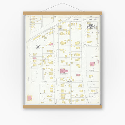 Old map wall art mockup — magnetic wood frame on white wall — Sanborn Fire Insurance Map from Independence, Jackson County, Missouri (1907), Sheet #0013