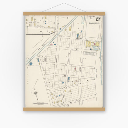 Old map wall art mockup — magnetic wood frame on white wall — Sanborn Fire Insurance Map from Miami Beach, Dade County, Florida (1921), Sheet #0012