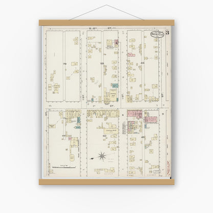 Old map wall art mockup — magnetic wood frame on white wall — Sanborn Fire Insurance Map from Benicia, Solano County, California (1886), Sheet #0003
