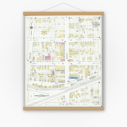 Old map wall art mockup — magnetic wood frame on white wall — Sanborn Fire Insurance Map from Aurora, Saint Louis County, Minnesota (1921), Sheet #0002