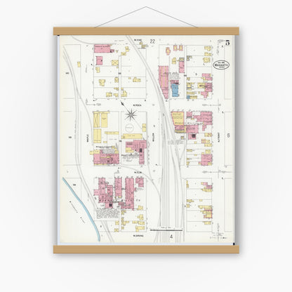 Old map wall art mockup — magnetic wood frame on white wall — Sanborn Fire Insurance Map from Mankato, Blue Earth County, Minnesota (1908), Sheet #0005