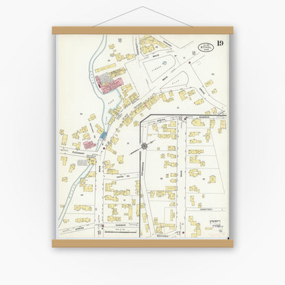 Old map wall art mockup — magnetic wood frame on white wall — Sanborn Fire Insurance Map from Athol, Worcester County, Massachusetts (1911), Sheet #0019
