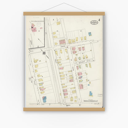 Old map wall art mockup — magnetic wood frame on white wall — Sanborn Fire Insurance Map from Woodbury, Gloucester County, New Jersey (1915), Sheet #0004