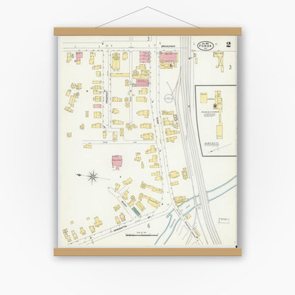 Old map wall art mockup — magnetic wood frame on white wall — Sanborn Fire Insurance Map from Fonda, Montgomery County, New York (1906), Sheet #0002
