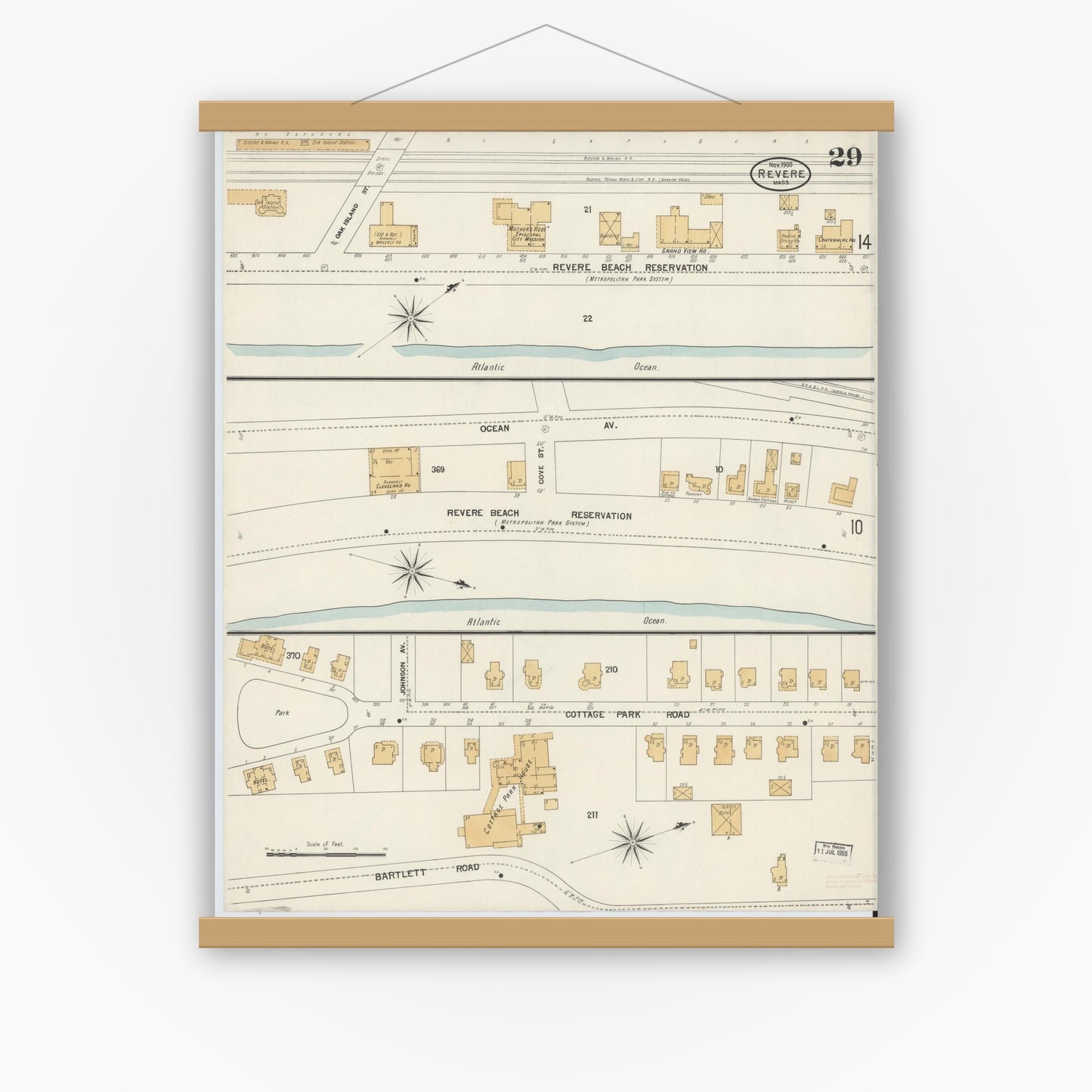 Old map wall art mockup — magnetic wood frame on white wall — Sanborn Fire Insurance Map from Revere, Suffolk County, Massachusetts (1900), Sheet #0029