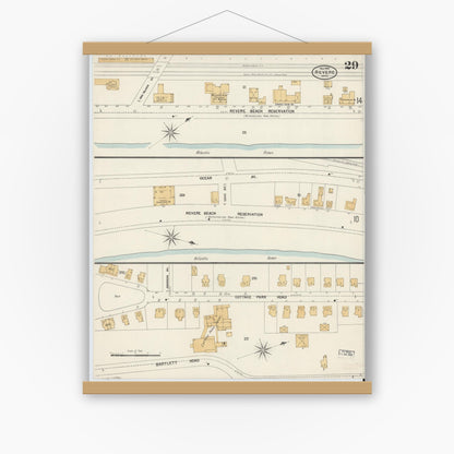 Old map wall art mockup — magnetic wood frame on white wall — Sanborn Fire Insurance Map from Revere, Suffolk County, Massachusetts (1900), Sheet #0029