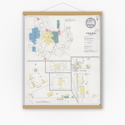 Old map wall art mockup — magnetic wood frame on white wall — Sanborn Fire Insurance Map from Bonne Terre, Saint Francois County, Missouri (1894) - Complete Map Set