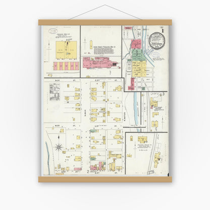 Old map wall art mockup — magnetic wood frame on white wall — Sanborn Fire Insurance Map from Jonesboro, Grant County, Indiana (1898) - Complete Map Set