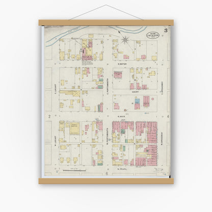 Old map wall art mockup — magnetic wood frame on white wall — Sanborn Fire Insurance Map from Jackson, Jackson County, Ohio (1897), Sheet #0003