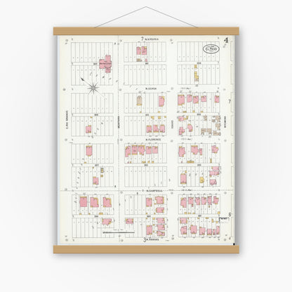 Old map wall art mockup — magnetic wood frame on white wall — Sanborn Fire Insurance Map from El Paso, El Paso County, Texas (1900), Sheet #0004