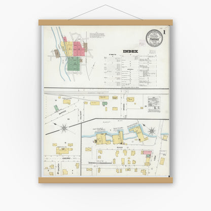 Old map wall art mockup — magnetic wood frame on white wall — Sanborn Fire Insurance Map from Phoenix, Oswego County, New York (1904) - Complete Map Set