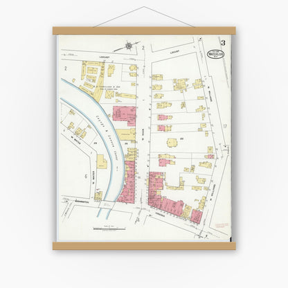 Old map wall art mockup — magnetic wood frame on white wall — Sanborn Fire Insurance Map from Waterloo, Seneca County, New York (1918), Sheet #0003