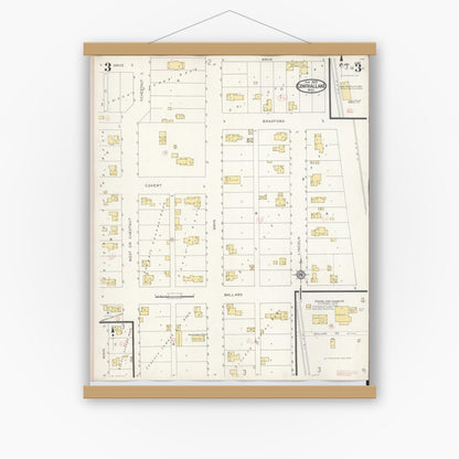 Old map wall art mockup — magnetic wood frame on white wall — Sanborn Fire Insurance Map from Central Lake, Antrim County, Michigan (1929), Sheet #0003