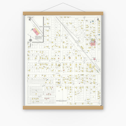 Old map wall art mockup — magnetic wood frame on white wall — Sanborn Fire Insurance Map from Brighton, Livington County, Michigan (1938), Sheet #0004