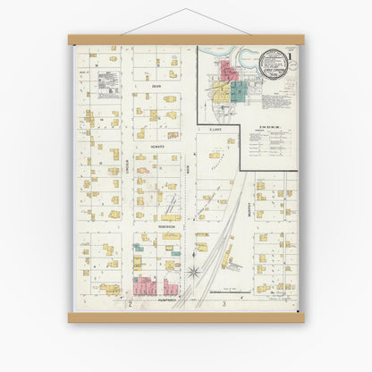 Old map wall art mockup — magnetic wood frame on white wall — Sanborn Fire Insurance Map from Lake Crystal, Blue Earth County, Minnesota (1900) - Complete Map Set