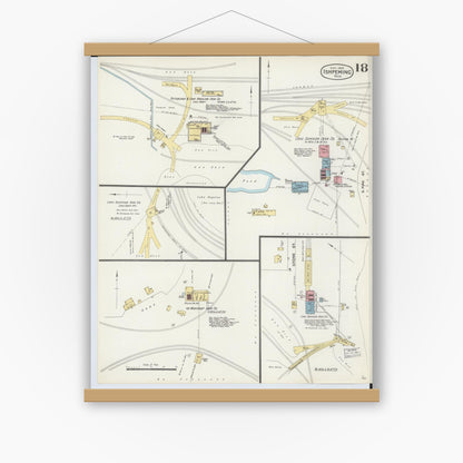 Old map wall art mockup — magnetic wood frame on white wall — Sanborn Fire Insurance Map from Ishpeming, Marquette County, Michigan (1897), Sheet #0018