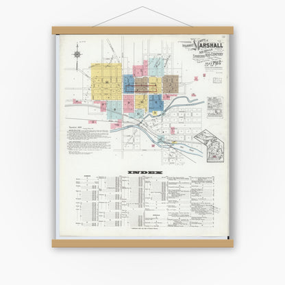 Old map wall art mockup — magnetic wood frame on white wall — Sanborn Fire Insurance Map from Marshall, Calhoun County, Michigan (1916), Sheet #0001