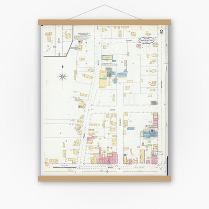 Old map wall art mockup — magnetic wood frame on white wall — Sanborn Fire Insurance Map from Prairie du Chien, Crawford County, Wisconsin (1905), Sheet #0002