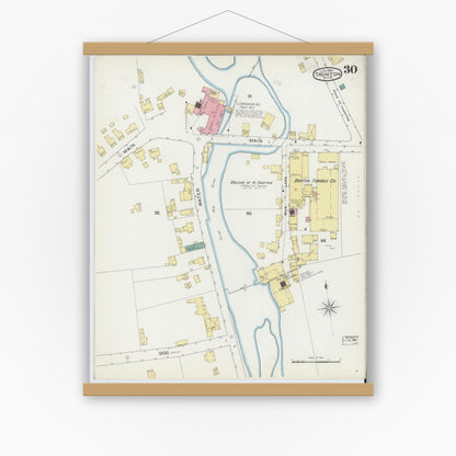 Old map wall art mockup — magnetic wood frame on white wall — Sanborn Fire Insurance Map from Taunton, Bristol County, Massachusetts (1893), Sheet #0030