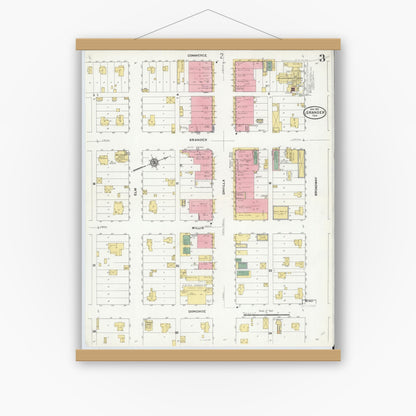 Old map wall art mockup — magnetic wood frame on white wall — Sanborn Fire Insurance Map from Granger, Williamson County, Texas (1910), Sheet #0003