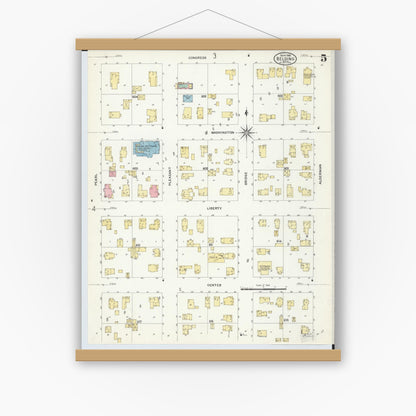 Old map wall art mockup — magnetic wood frame on white wall — Sanborn Fire Insurance Map from Belding, Ionia County, Michigan (1908), Sheet #0005