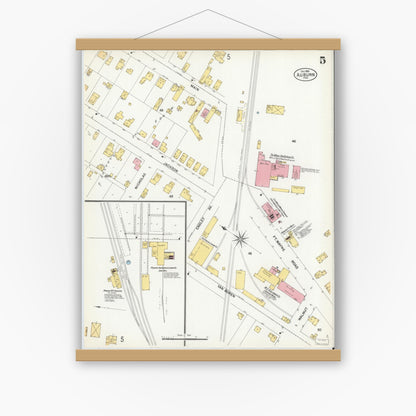Old map wall art mockup — magnetic wood frame on white wall — Sanborn Fire Insurance Map from Auburn, De Kalb County, Indiana (1901), Sheet #0005