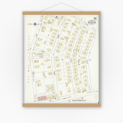 Old map wall art mockup — magnetic wood frame on white wall — Sanborn Fire Insurance Map from Watertown, Middlesex County, Massachusetts (1911), Sheet #0011