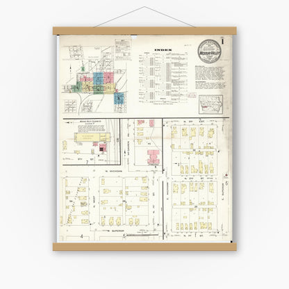 Old map wall art mockup — magnetic wood frame on white wall — Sanborn Fire Insurance Map from Missouri Valley, Harrison County, Iowa (1913) - Complete Map Set