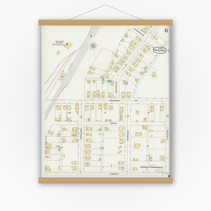 Old map wall art mockup — magnetic wood frame on white wall — Sanborn Fire Insurance Map from Punxsutawney, Jefferson County, Pennsylvania (1896), Sheet #0006