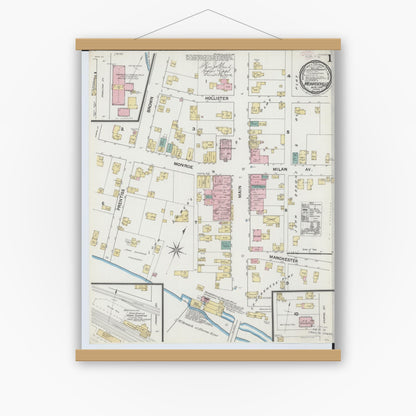 Old map wall art mockup — magnetic wood frame on white wall — Sanborn Fire Insurance Map from Monroeville, Huron County, Ohio (1888) - Complete Map Set