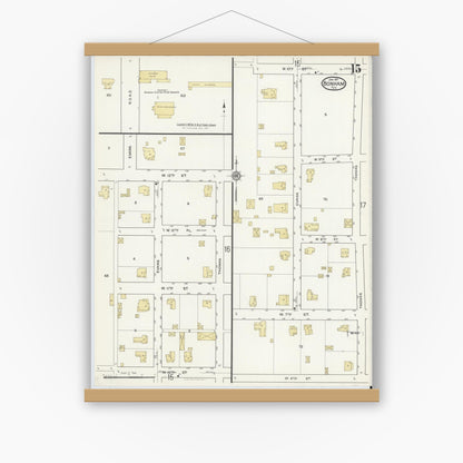 Old map wall art mockup — magnetic wood frame on white wall — Sanborn Fire Insurance Map from Bonham, Fannin County, Texas (1917), Sheet #0015