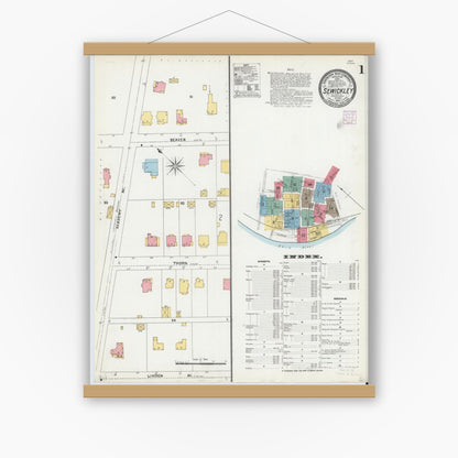 Old map wall art mockup — magnetic wood frame on white wall — Sanborn Fire Insurance Map from Sewickley, Allegheny County, Pennsylvania (1905) - Complete Map Set