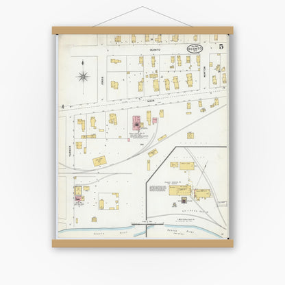 Old map wall art mockup — magnetic wood frame on white wall — Sanborn Fire Insurance Map from Oconto, Oconto County, Wisconsin (1904), Sheet #0005