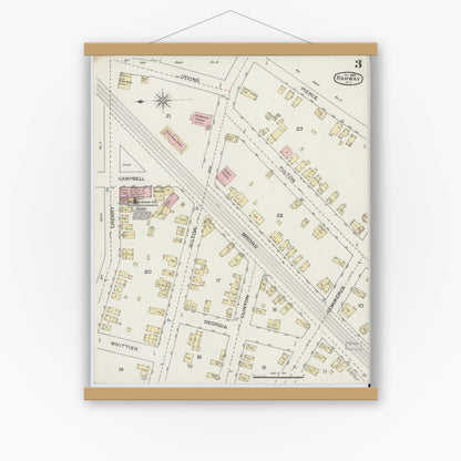 Old map wall art mockup — magnetic wood frame on white wall — Sanborn Fire Insurance Map from Rahway, Union County, New Jersey (1886), Sheet #0003