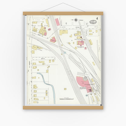 Old map wall art mockup — magnetic wood frame on white wall — Sanborn Fire Insurance Map from Orrville, Wayne County, Ohio (1911), Sheet #0004