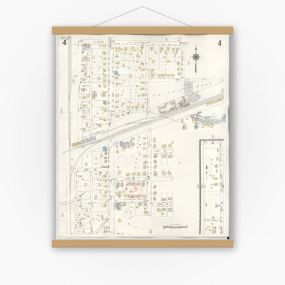 Old map wall art mockup — magnetic wood frame on white wall — Sanborn Fire Insurance Map from Plano, Collin County, Texas (1961), Sheet #0004