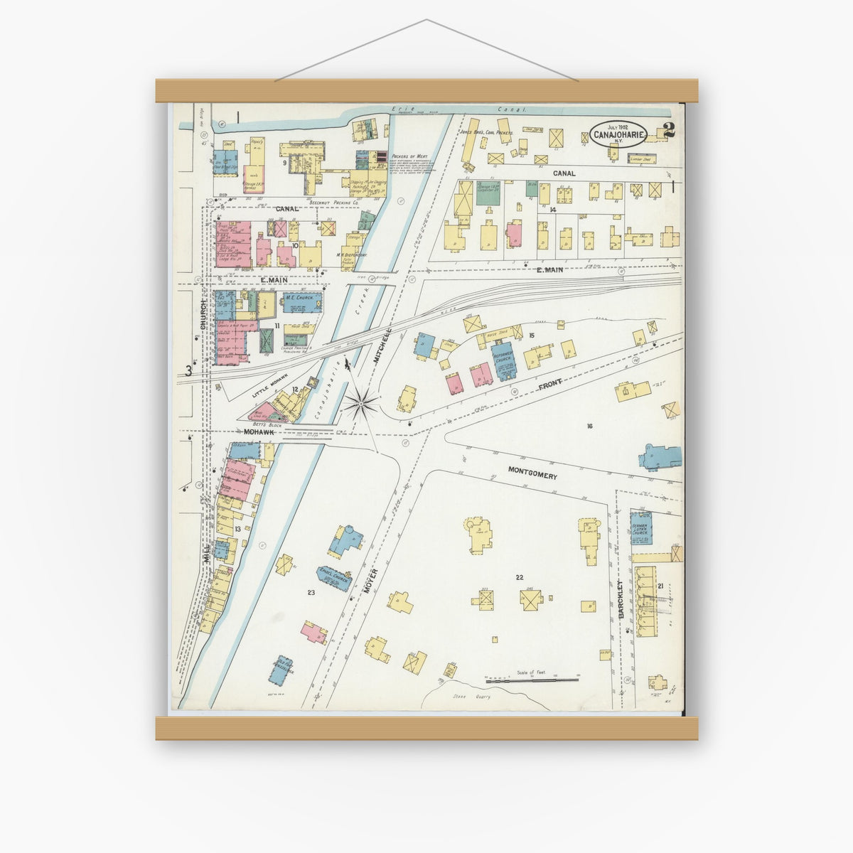 Old map wall art mockup — magnetic wood frame on white wall — Sanborn Fire Insurance Map from Canajoharie, Montgomery County, New York (1902), Sheet #0002