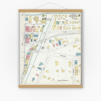 Old map wall art mockup — magnetic wood frame on white wall — Sanborn Fire Insurance Map from Canajoharie, Montgomery County, New York (1902), Sheet #0002