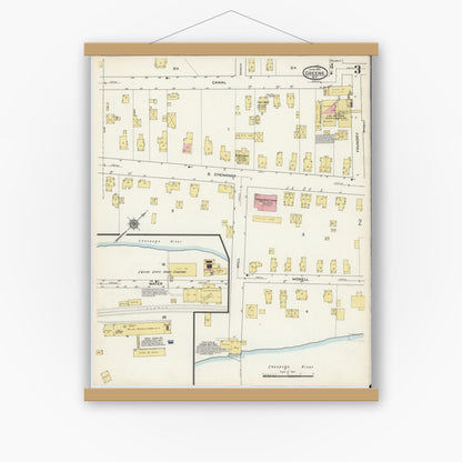 Old map wall art mockup — magnetic wood frame on white wall — Sanborn Fire Insurance Map from Greene, Chenango County, New York (1915), Sheet #0003