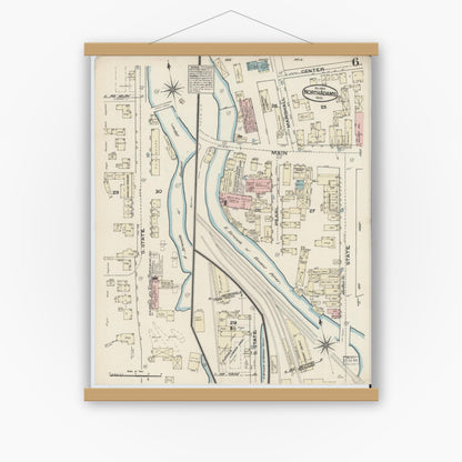 Old map wall art mockup — magnetic wood frame on white wall — Sanborn Fire Insurance Map from North Adams, Berkshire County, Massachusetts (1884), Sheet #0006