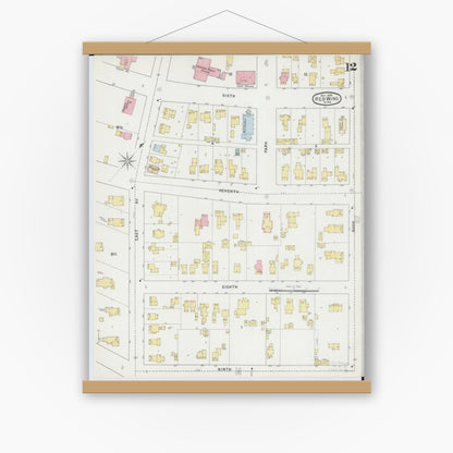 Old map wall art mockup — magnetic wood frame on white wall — Sanborn Fire Insurance Map from Red Wing, Goodhue County, Minnesota (1895), Sheet #0012