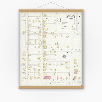 Old map wall art mockup — magnetic wood frame on white wall — Sanborn Fire Insurance Map from Northumberland, Northumberland County, Pennsylvania (1906), Sheet #0007